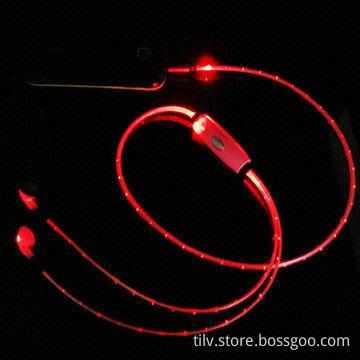 2014 New Flashing LED light earphone for iPhone 5, with Microphone function
